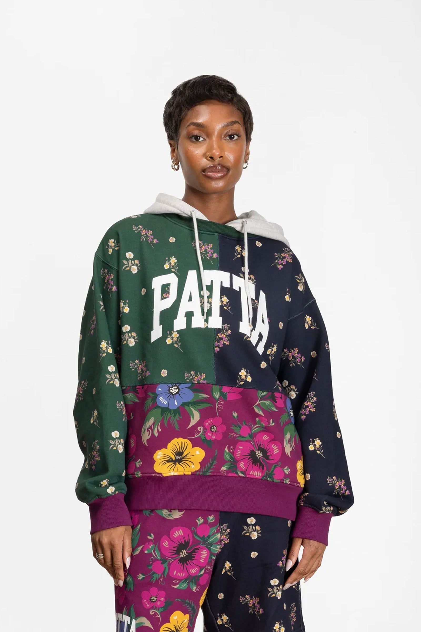 Patta Floral Patchwork Hooded Sweater